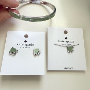 Kate Spade green enamel Bangle Necklace and earrings
